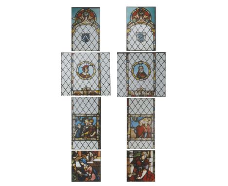 Flemish School and French School (European 1300-1600) SIX FLEMISH RENAISSANCE STAINED GLASS PANELS AND TWO OTHERS good with s