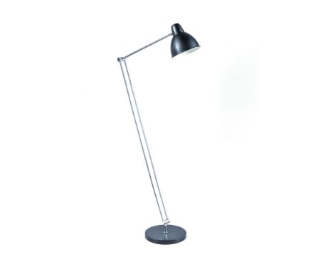 A CHROME AND MATT BLACK STANDING LAMP, HALA, NETHERLANDS, 20TH CENTURY the hinged shade on two hinged chromed supports, on a 