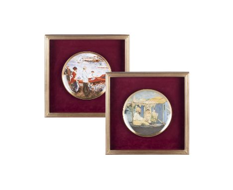 TWO PRINTED CERAMIC ART PLATES, 20TH CENTURY one depicting Renoir’s Oarsmen at Chatou, the other Manet’s Monet in his Studio 