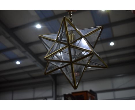 A mouth watering brass vintage style ceiling light of star burst form, make a lovely Christmas feature, all panes in tact, fe