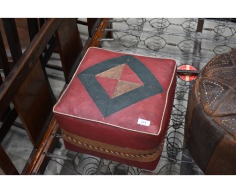 A vintage square pouffe, width approx. 36cm