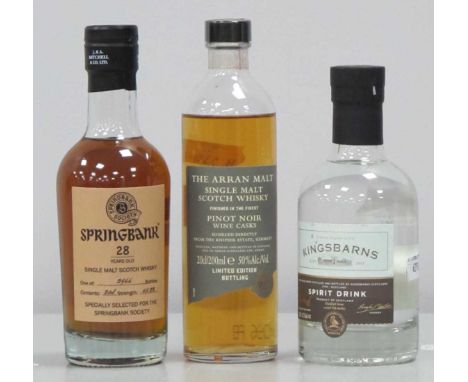 Springbank Single Malt Scotch Whisky 28 Years Old, one of 2966 bottles, 20cl., 48.2% Vol.; The Arran Malt Single Malt Scotch 