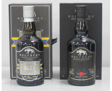 Wolfburn Single Malt Scotch Whisky - 200 Years Anniversary Edition, 70cl., 50% Vol.; Lest We Forget, 70cl., 46% Vol. (2)