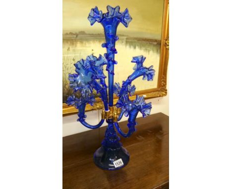 A 20th century blue glass epergne