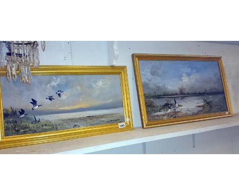 2 original oils on board 'wildlife sanctuary' both signed R J Scott