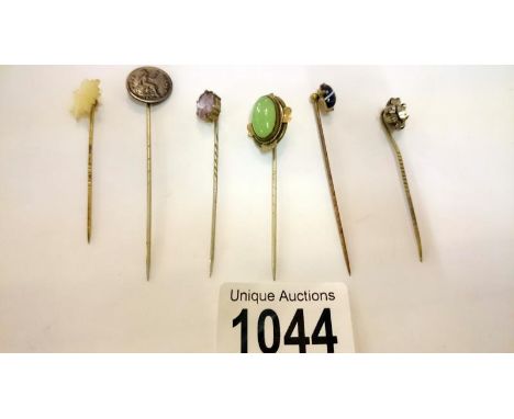 6 19th century stick pins