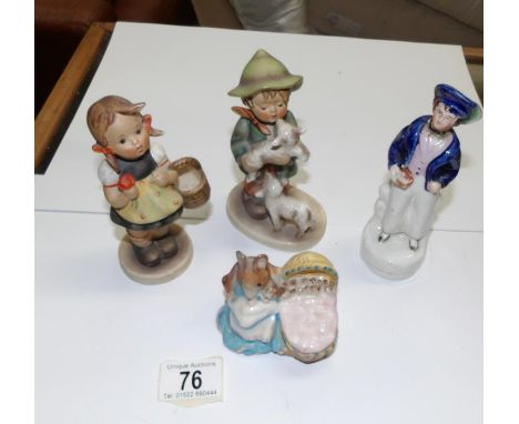 An early Staffordshire sailor figure, 2 Goebel figures and a Beswick Hunca Munca