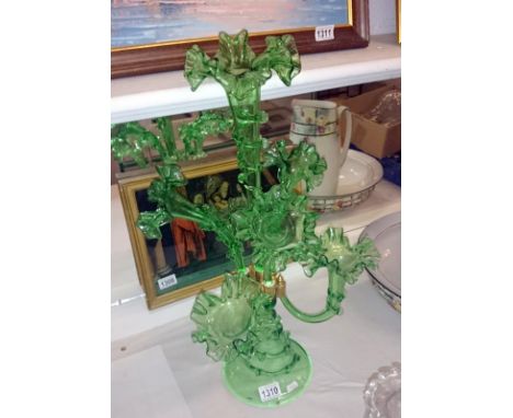 A 20th century green glass epergne