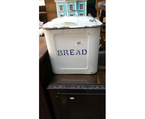 An enamel bread bin