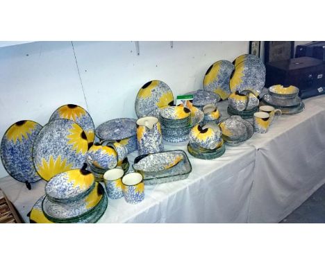 Approximately 77 pieces of Pool pottery 'Vincent' design by Anita Harris including Dinner plates, tureens, cups, saucers, bow