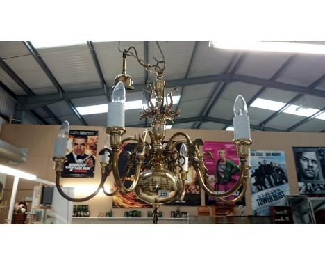 A polished brass 6 lamp ceiling light