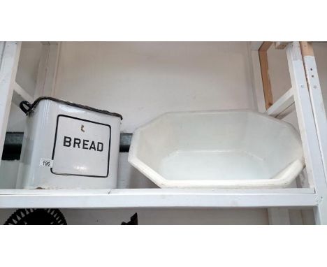 An enamel bread bin and an 'Enna' bath