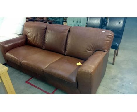 A brown leather 2 seat sofa