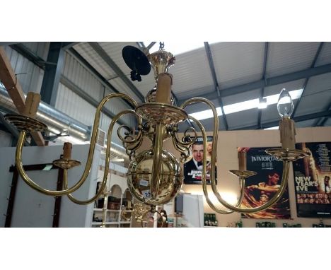 A polished brass 6 lamp ceiling light