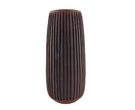 Poole pottery 'Atlantis' vase by Jennie Haigh, of slightly tapered form with carved line decoration, numbered A20/4 H17cm