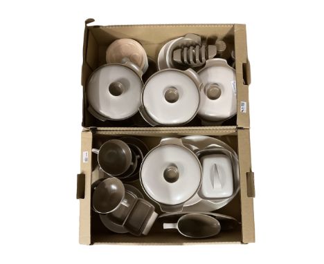  Quantity of Poole pottery dinner ware decorated in brown and beige, 41 pieces