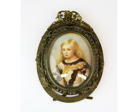 A 18th century hand painted portrait miniature of a girl, L. 14.5cm.