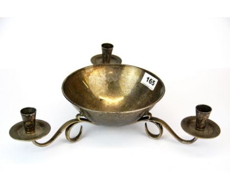 A heavy Mexican sterling silver candle centre piece, W. 36cm, gross weight approx. 718gr.