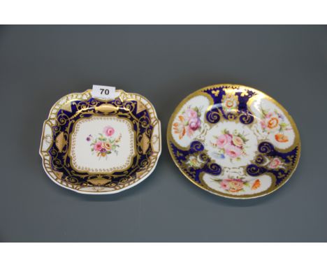 An 19th early century Coalport hand painted and gilt plate (minor rim chip), Dia. 21.5cm. Together with a Spode felspar porce