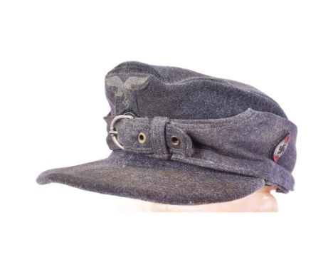 A WWII Second World War Third Reich Nazi German Luftwaffe Officers M43 forage cap. Field grey / blue wool with a front Luftwa