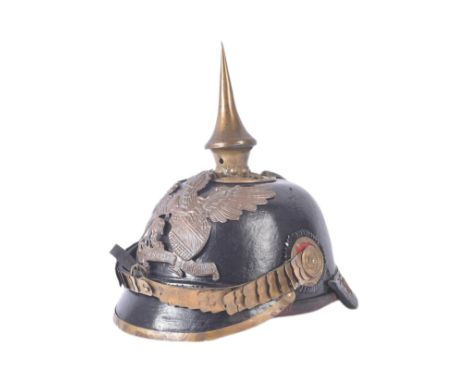 A WWI First World War Imperial German / Prussian Grand Duchy of Baden Officers Pickelhaube helmet.Leather bodied helmet with 