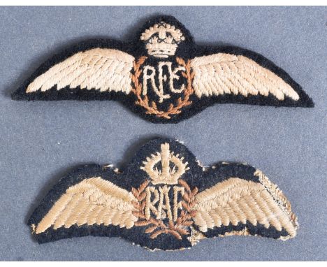 A WWI First World War RFC Royal Flying Corps and WWII Second World War RAF Royal Air Force uniform cloth ' wing ' patches. Ty
