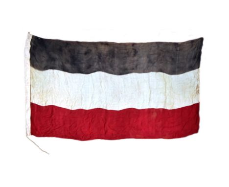 A WWI First World War Imperial German Empire Weimar era flag. Typical form with tricolour panels and faint German markings to