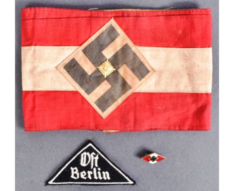 A WWII Second World War Third Reich Nazi German HJ Hitler Youth uniform sleeve patch ( Ost Berlin / East Berlin ), an enamel 