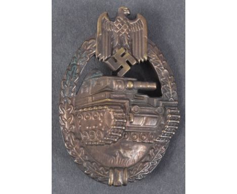 A WWII Second World War Third Reich Nazi German armoured division Panzer medal / badge. The oval badge consists of a three-qu