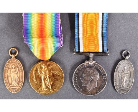 A WWI First World War medal pair awarded to one 28420 Private S. McIntyre of the Northumberland Fusiliers, comprising his Vic