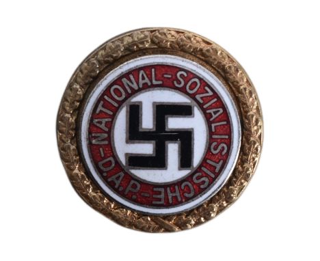 Of WWII Second World War Interest - an original c1930s Third Reich Nazi Party ' Golden Party Badge ', as issued to the earlie