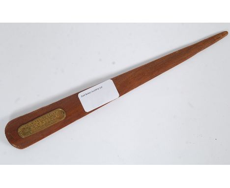 WWI First World War letter opener ' From The Teak Of HMS Valiant, 1916.' HMS Valiant was a Queen Elizabeth-class battleship o