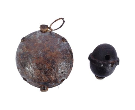 Two WWI First World War Imperial German Army inert hand grenades comprising; Model 17 ' Eierhandgranate ' / Egg Hand Grenade 