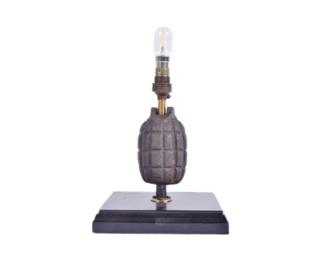 A WWI First World War British&nbsp;Army inert No. 5 MKI mills bomb / hand grenade in the form of a table lamp. Tested as work