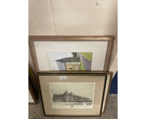 A print of St Thomas' Hospital by W A Donald together with a reproduction coloured engraving of Middlesex Hospital and a wate
