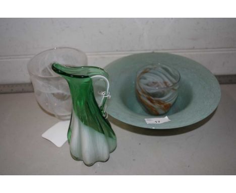 Mixed Lot: Art Glass wares to include a circular green marbled finish bowl, further vase signed Martin Yeats and two other pi