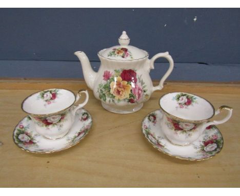 Pair of Royal Albert Celebration teacups and saucers and a Sadler teapot&nbsp;