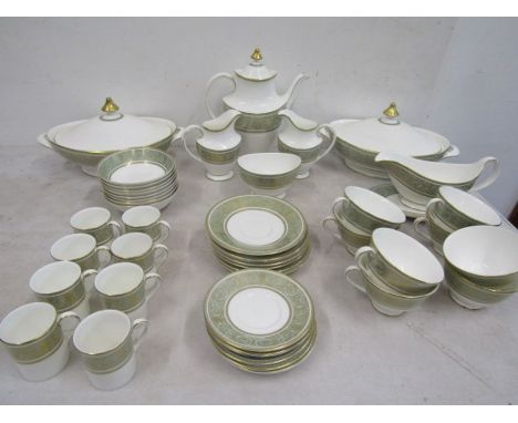 Royal Doulton 'English Renaissance' part service comprising 2 tureens, teapot, 2 jugs and sugar bowl, 8 coffee cans and 7 sau