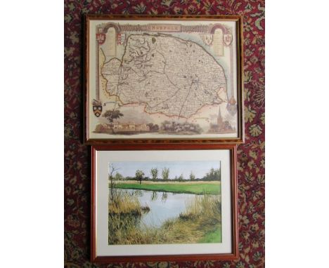 Framed and glazed map of Norfolk 44cm x54cm approx and limited edition print&nbsp;