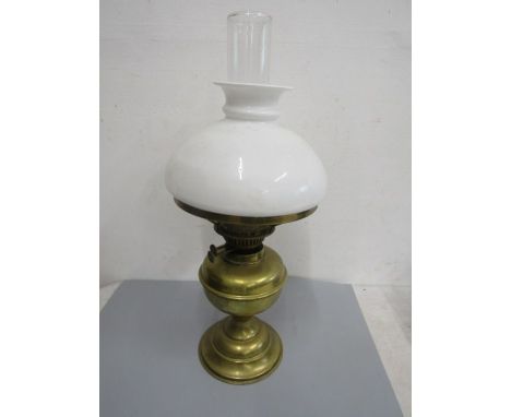 Brass base oil lamp with funnel and shade