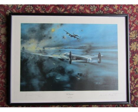 After Robert Taylor framed and glazed "The Dambusters" print hand signed in pencil by pilots Bomber Harris and Mick Martin 44