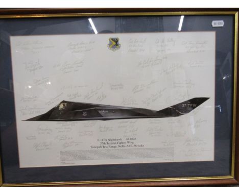 1990 squadron print F-117A Nighthawk (stealth)37TFW Tonopah test range nellis AFB Nevada. Signed by over 40 crew members inc 