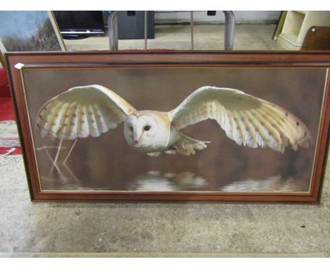 Barn Owl print, map, Beast from the East canvas print, Killen print and an oil painting of a house and a tapestry fire screen