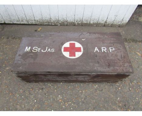 Wooden WW2&nbsp;A.R.P First Aid box with contents&nbsp;