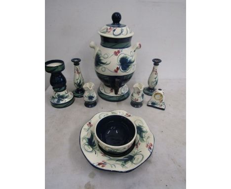 Gail Pittman ceramic drinks dispenser, vases, candlesticks, bowls and a clock&nbsp;