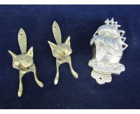 2 Brass Fox door knockers and a ship door knocker&nbsp;