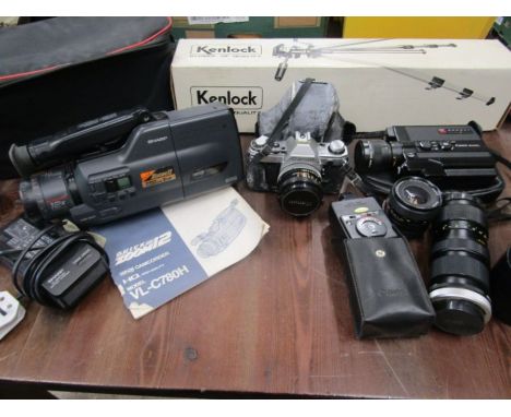 Canon camera and lenses, Crown cam and&nbsp; Sharpe video camera, tripod