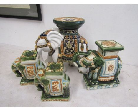 4 ceramic elephant pot stands largest 29cmHsmall chip on one