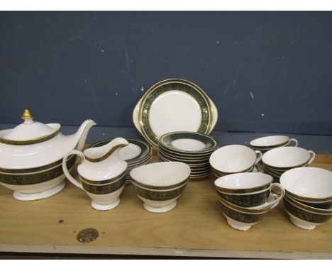 Royal Doulton 'Vanborough' tea set:10 cups and saucers, 10 side plates, cake plate, teapot, milk jug and sugar bowl