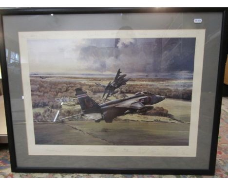 Michael Rondot ltd edition print 326/500 'Jaguars over Kilduff' multiple crew signed with fill details of flight board on bac